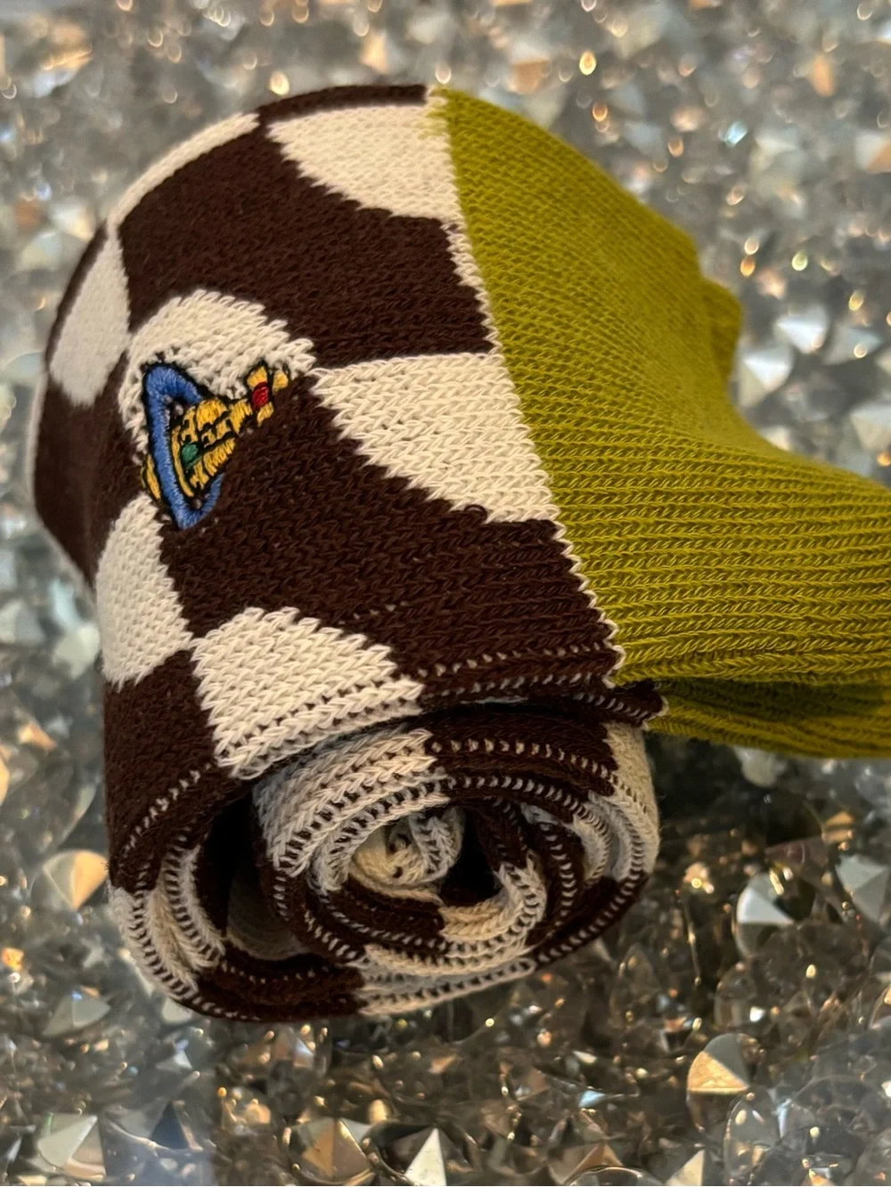 Vivienne Westwood Orb Checkerboard Crew Socks | Brown & Cream | One Size | Rare